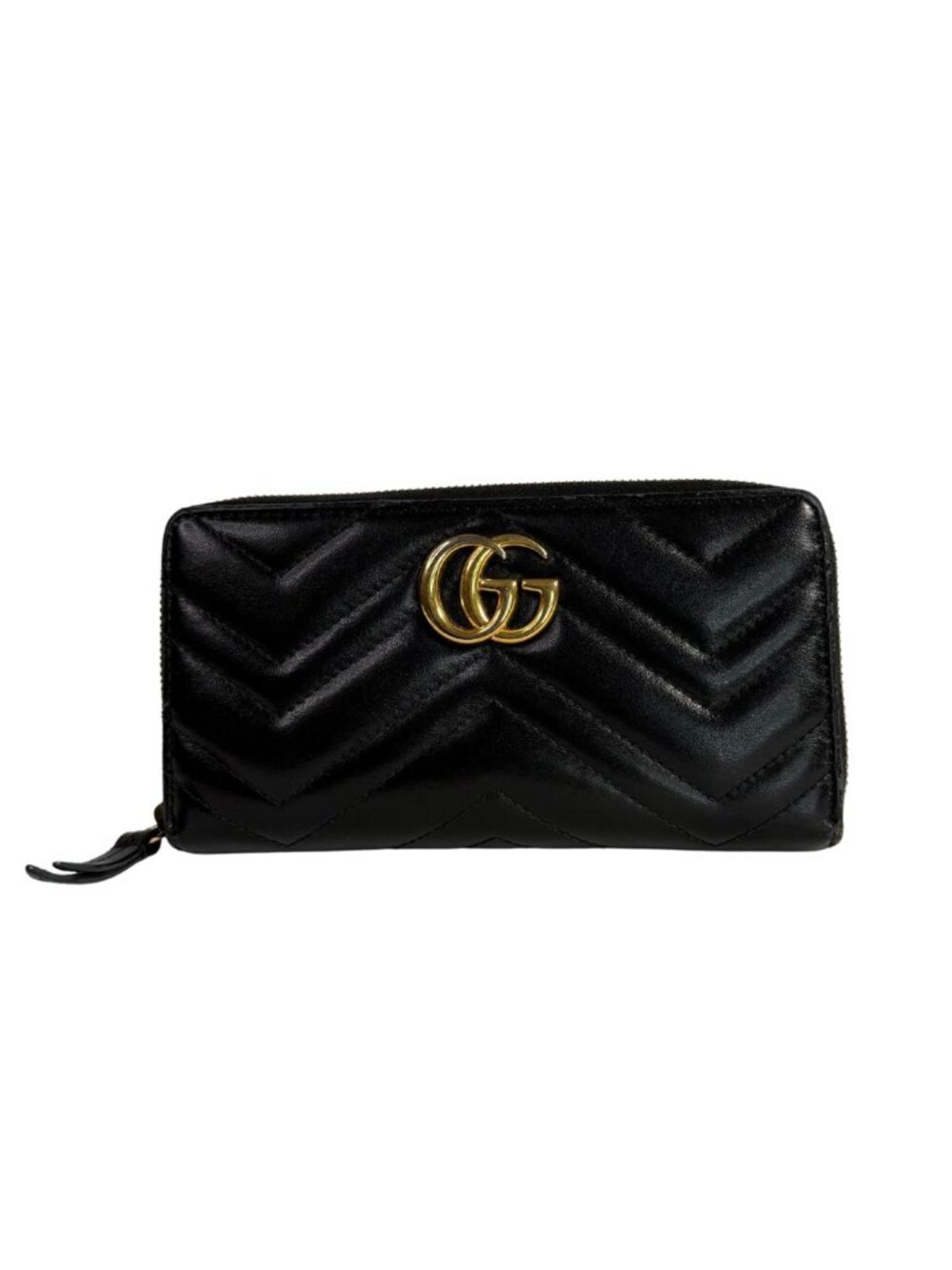 Gucci GG Marmont Black Matelassé Leather Zip Around Wallet